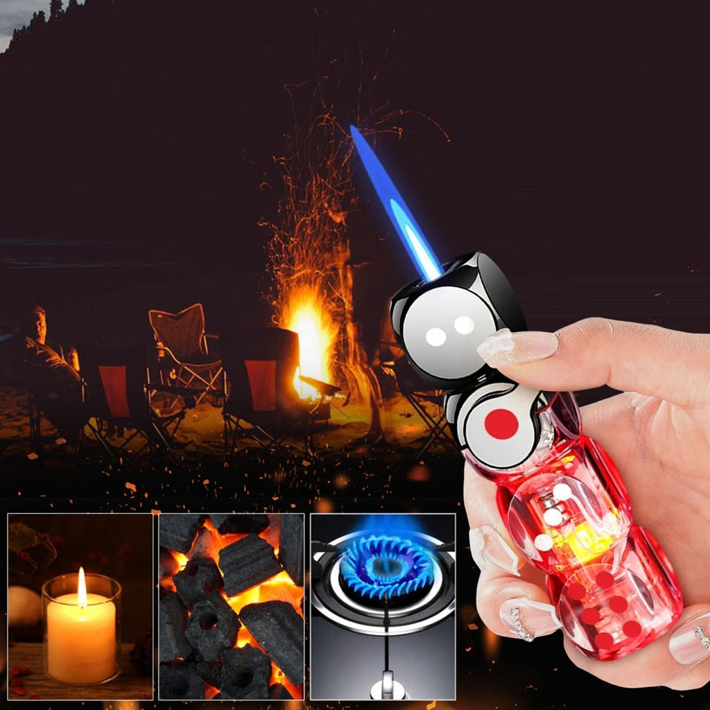 🎲 360° Spinning Dice Lighter 🔥 Windproof Jet Blue Flame, LED, Refillable EDC Gadget