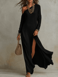 Slash Shoulder Slit Dress