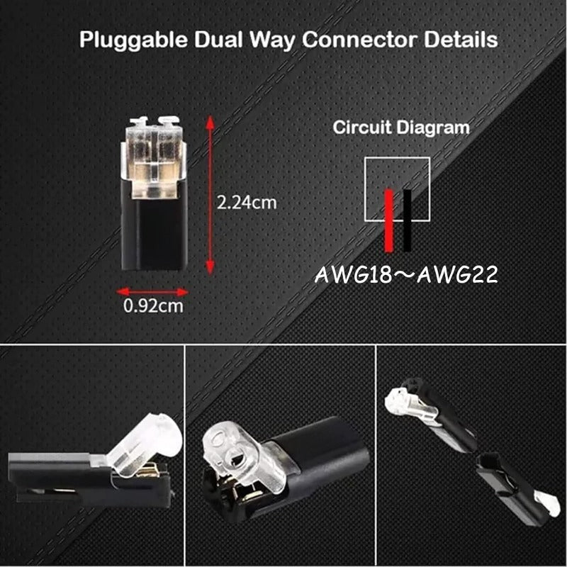 2-Pin Solderless Wire Connector – Compact Plug for LED Strips & 18–22 AWG Cables