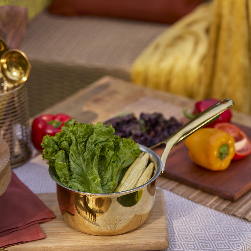 Chai Starter Kit (Brass Saucepan with Insulated handle + Brass Mortar and Pestle)