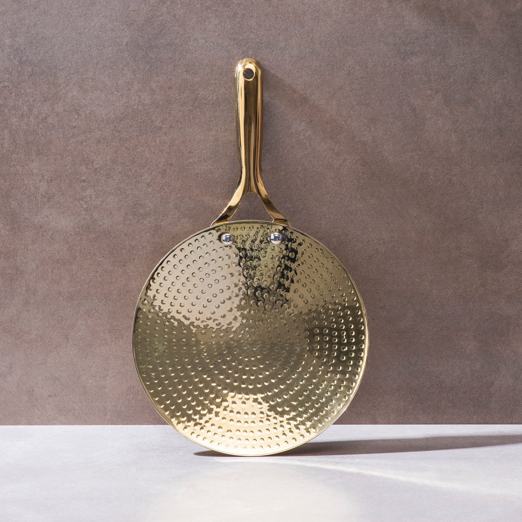 Brass Roti Tawa with Insulated steel base with golden PVD coating handle. Tawa/Griddle Pan