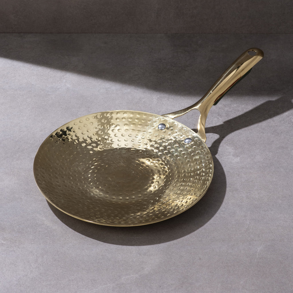 Brass Roti Tawa with Insulated steel base with golden PVD coating handle. Tawa/Griddle Pan