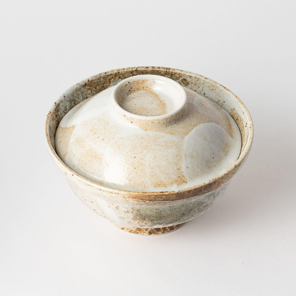 Rustic Earth-Tone Donburi Bowl with Lid