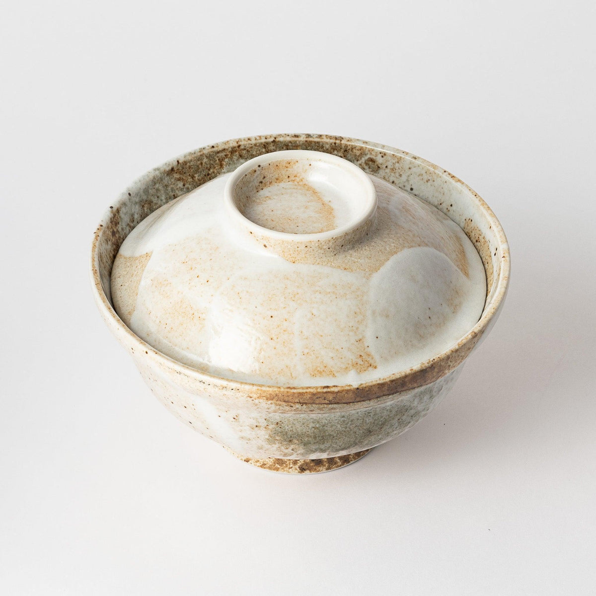 Rustic Earth-Tone Donburi Bowl with Lid