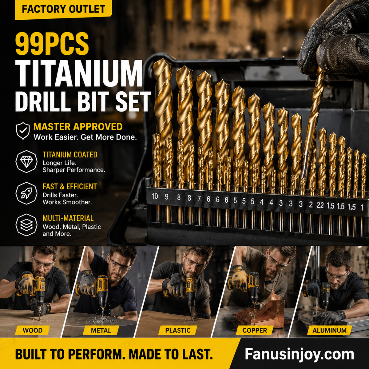 Factory Outlet-99pcs Titanium Coated Drill Bit Set