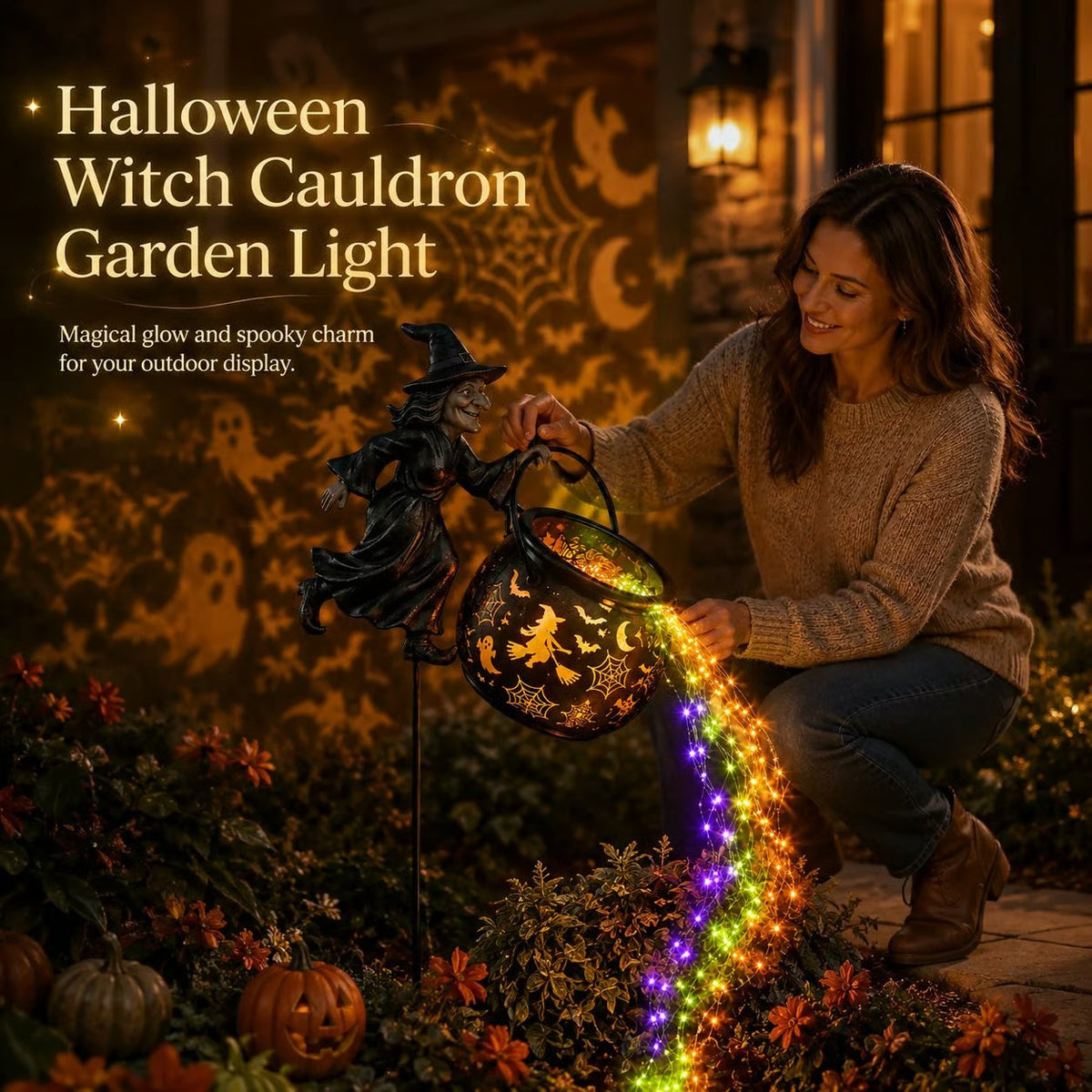 🔥HOT SALE🔥🎃 Halloween Witch Cauldron Garden Light – Magical Outdoor Yard Decor 🧙‍♀️