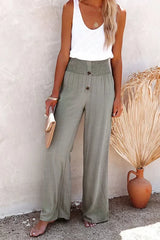 Linen Blend High Rise Smocked Pants Style 1