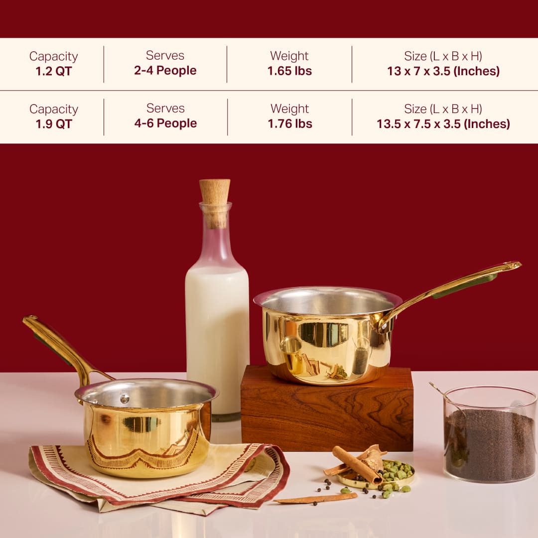 Brass Saucepan with insulated steel base with golden PVD coating handle