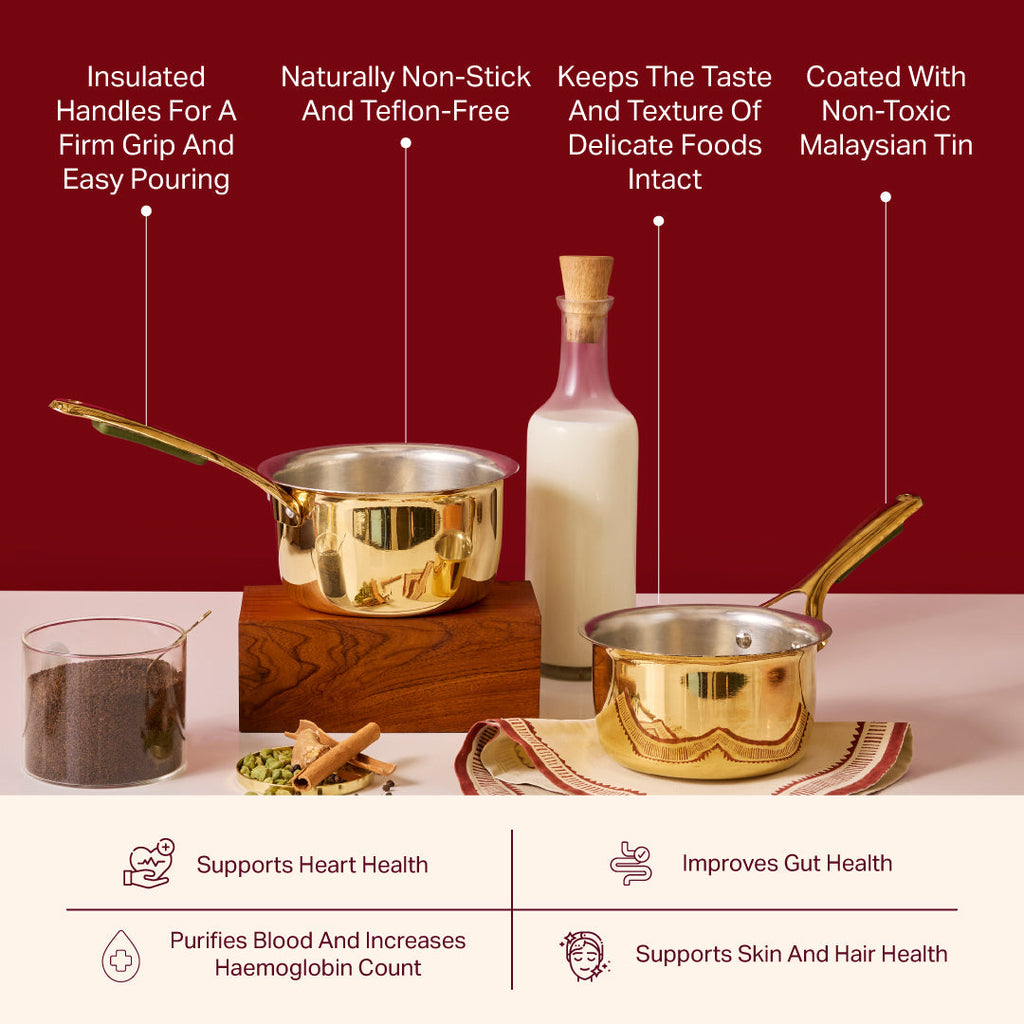 Chai Starter Kit (Brass Saucepan with Insulated handle + Brass Mortar and Pestle)