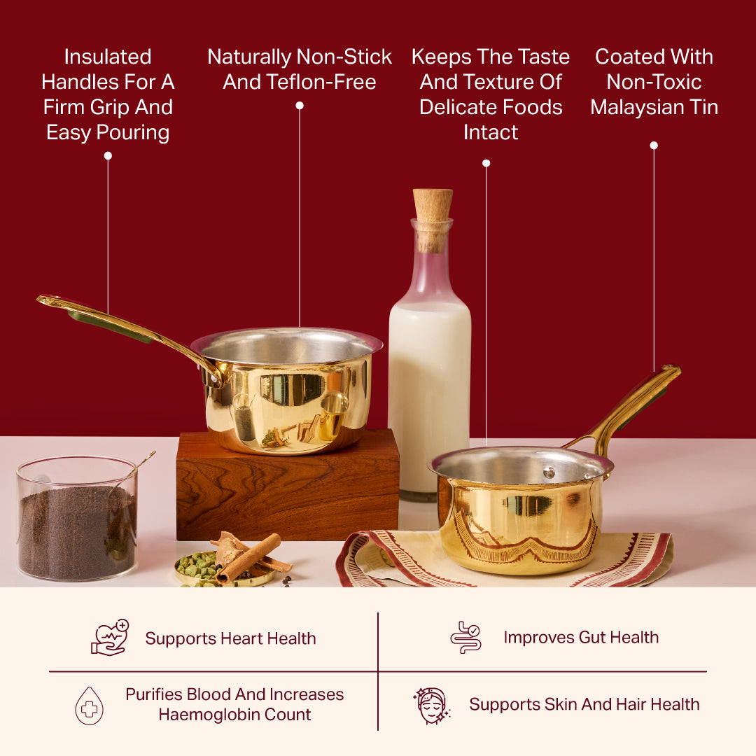 Chai Starter Kit (Brass Saucepan with Insulated handle + Brass Mortar and Pestle)