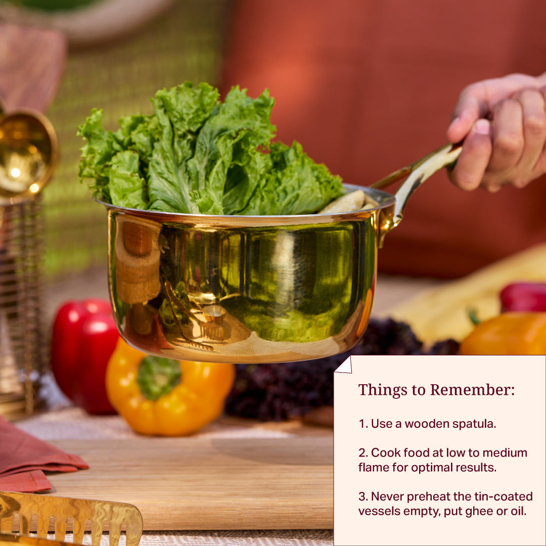 Brass Saucepan with insulated steel base with golden PVD coating handle