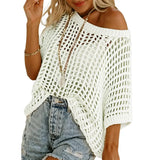 Short Sleeve Crochet Sweater Lightweight Summer Tops Loose Hollow Out Style 6