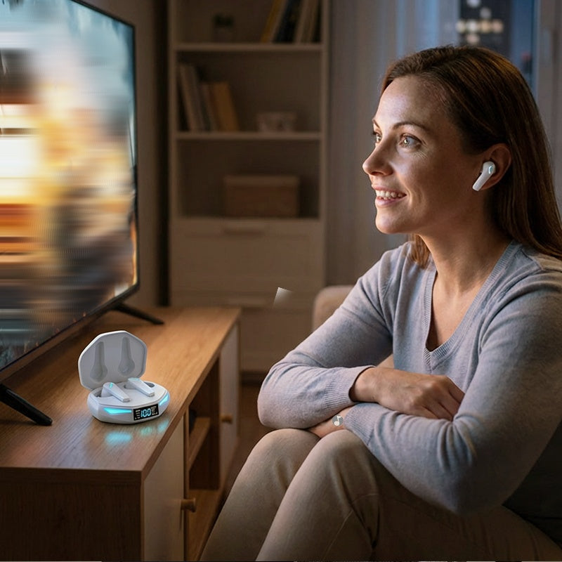 Low-Latency Wireless Earbuds with LED Display
