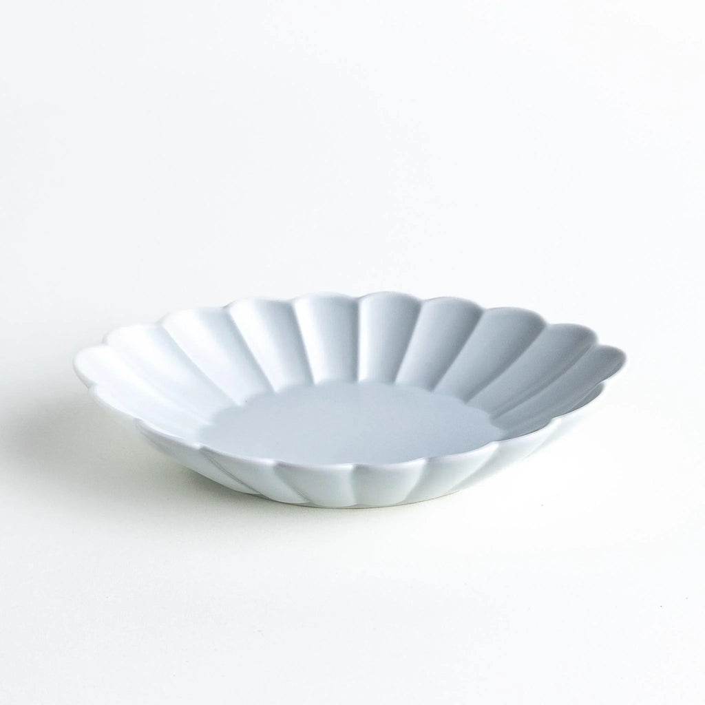 White Matte Chrysanthemum Carved Oval Pasta Bowl